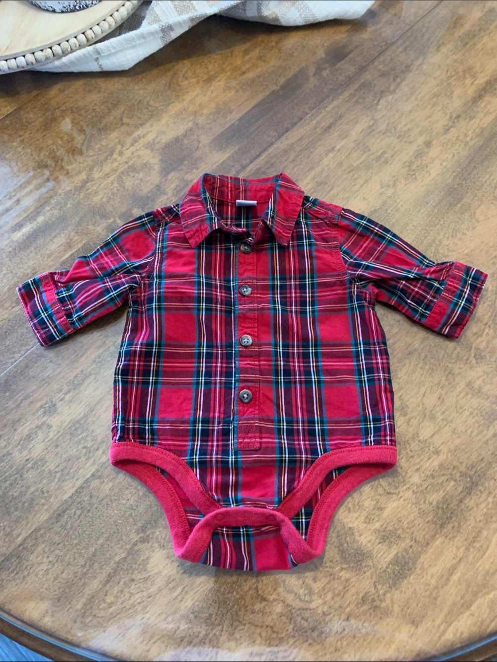 Old Navy Red Plaid Button-Up Baby One-Piece
